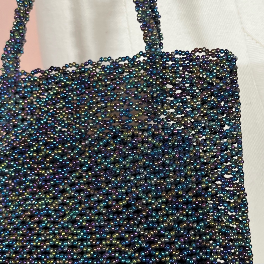 Art Deco Vintage Vanessa Glass Beaded Black Aurora Borealis Fringed Evening Bag — image 2 of 8
